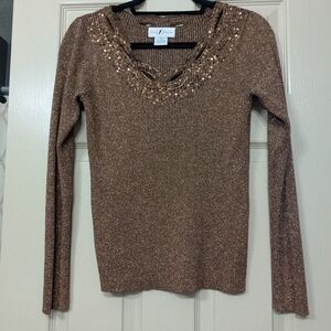Once Again Bronze Embellished Sweater Top
